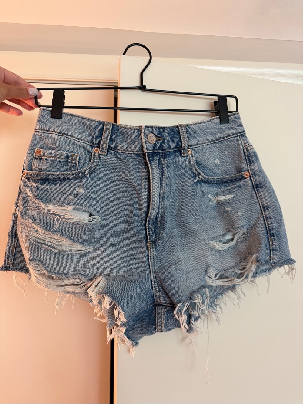 Garage Distressed Denim Jean Shorts - Light Blue